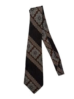 Vintage 1970s Rhodia Woven In Italy Wide Tie Brown Geometric Mod Disco Necktie